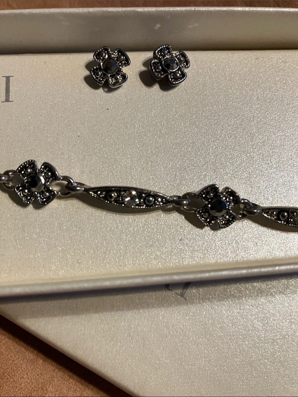 Trifari Jewelry Box with extravagant bracelet & earring set in original box